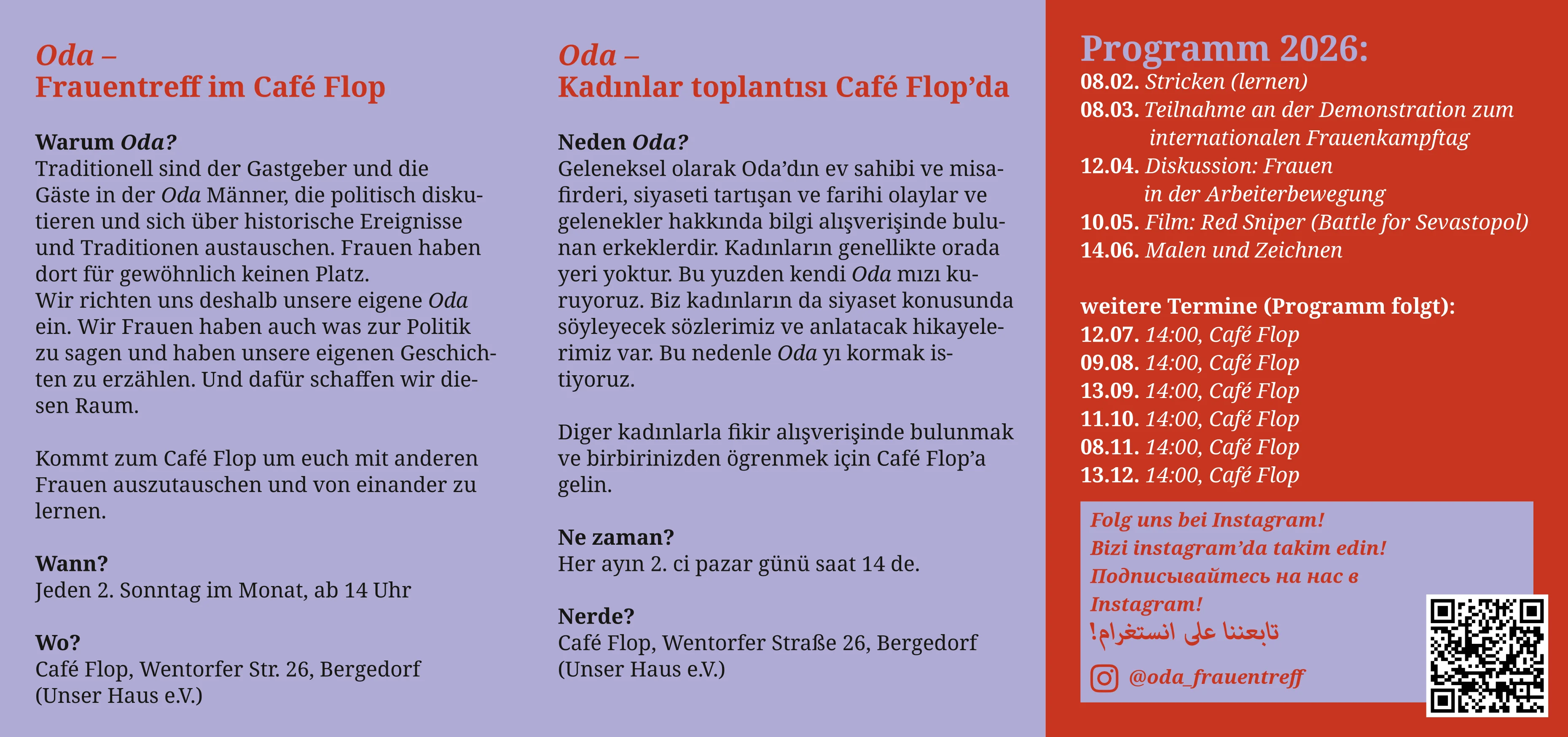 Faltflyer: Oda – Frauentreff