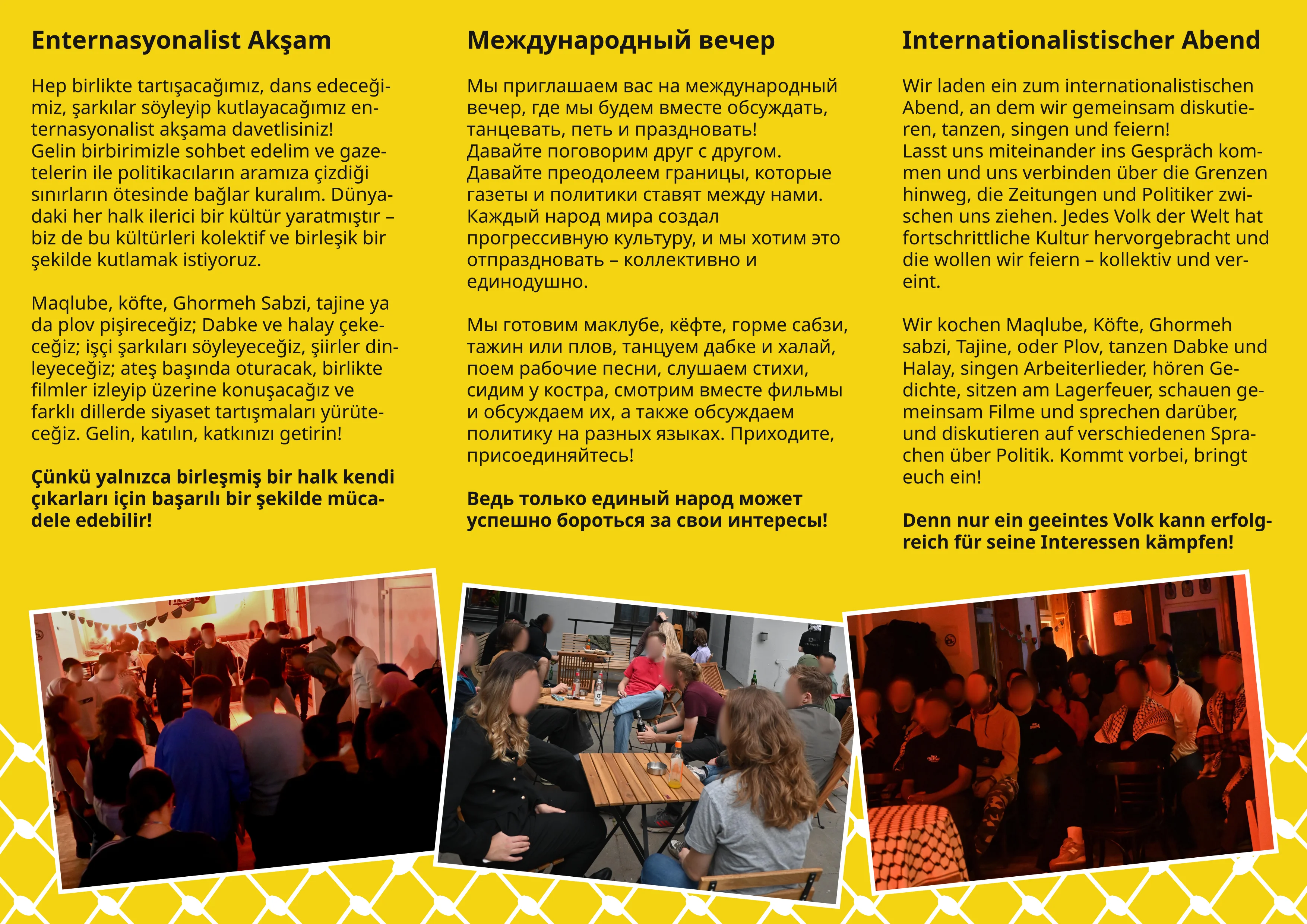 Faltflyer: Internationalistischer Abend